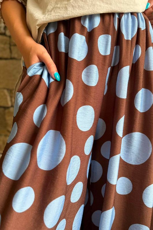 Basso Big Dot Balloon Cuff Pant Chocolate & Denim